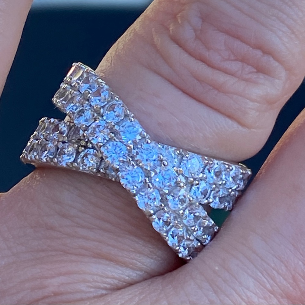18k White Gold over 925 Lab Sapphires Half Eternity Band Size 7.5